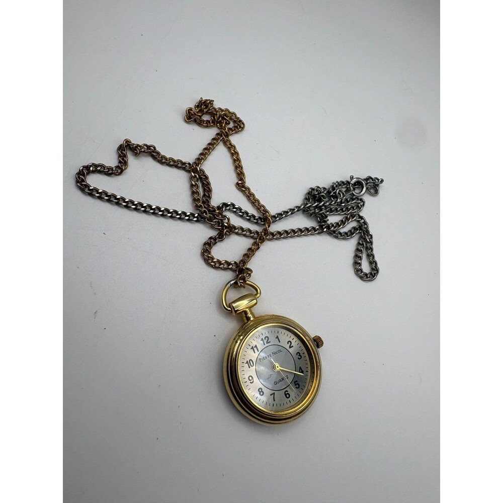 Vintage Pierre Nicol Gold Tone Quartz Pendant Watch Necklace